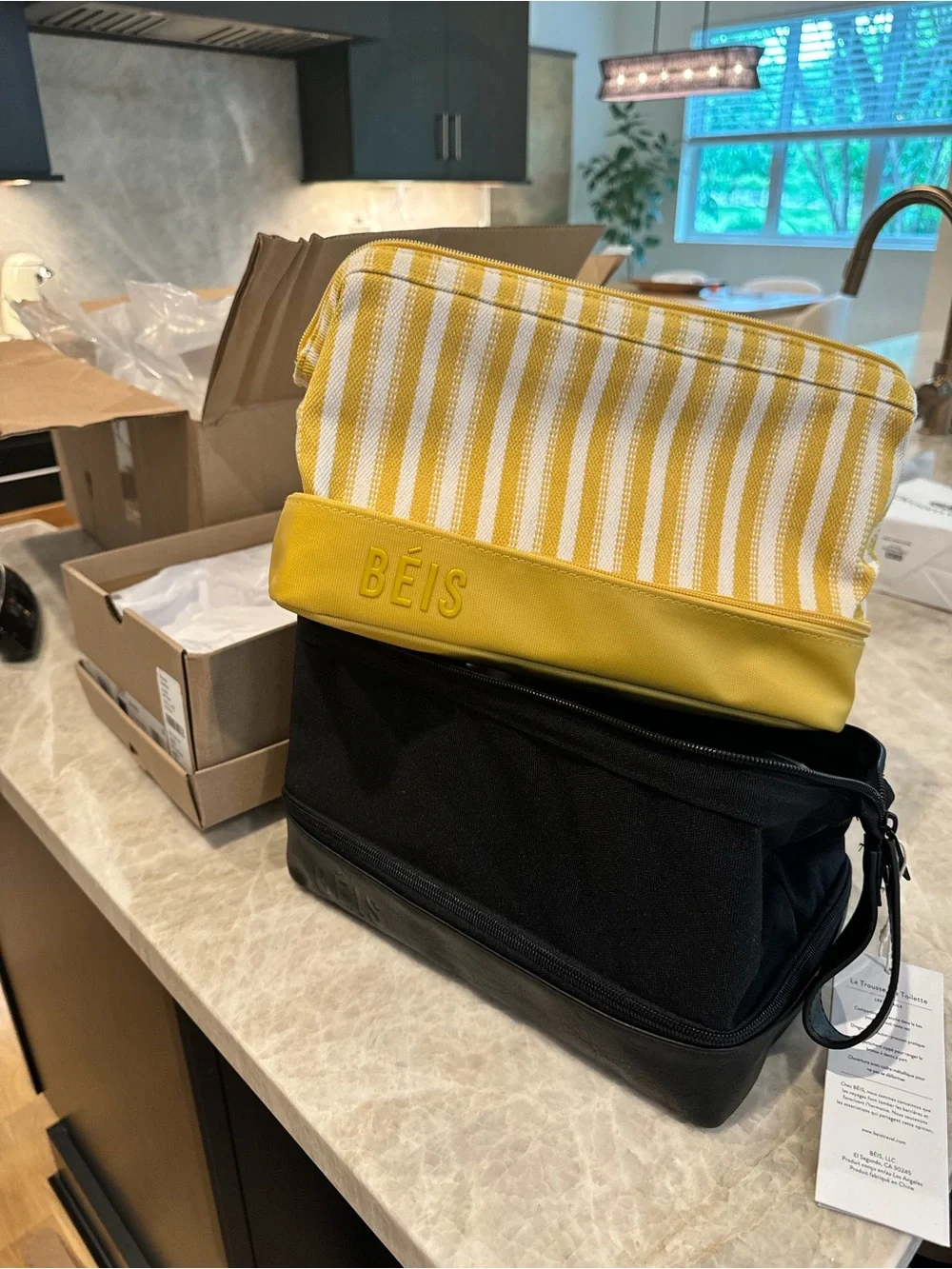 BÉIS Yellow & White Striped Cosmetic Bag Travel Makeup Case